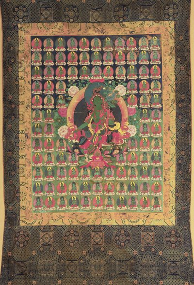 Zelená Tara, (kvaš a zlacení na bavlně) od Tibetan School