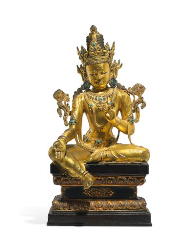Císařská postava Avalokiteshvara (viz také 474250 až 474254) (zlacený bronz) od Tibetan School