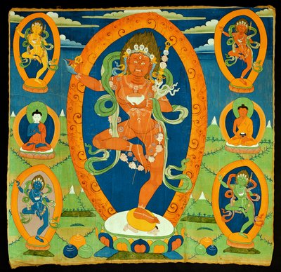Obraz Thangka zobrazující Dákini Vadžravarahi (Do rje pag mo), tibetština, 19. století (distemper na kaliku) od Tibetan School