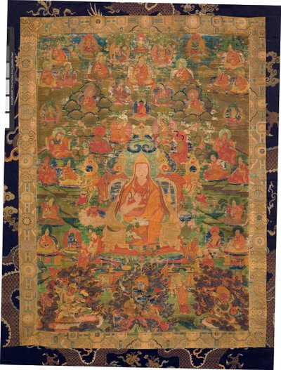 Třetí pančhenlama Losan Penden Yeshe (kvaš na látce) od Tibetan School