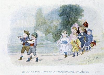 Dětské hry: svatební průvod, děti převlečené za nevěsty - dess. de Lobrichon, ed. od Phosphatine Falières, v.1920 od Timoleon Marie Lobrichon