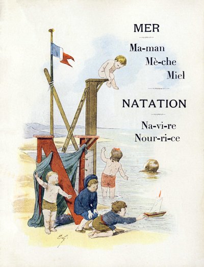 Písmena M a N představující děti na pláži, konec 19. století (chromolitograf) od Timoleon Marie Lobrichon