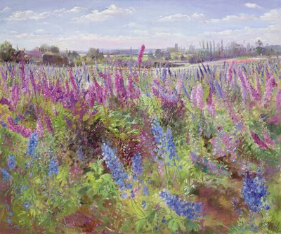 Delphinium Field a kostel od Timothy Easton
