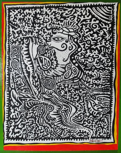 Spirit Genie, 2011, olej na dřevě od Timothy Nathan Joel