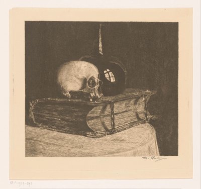 Zátiší s lebkou a biblí od Titia Heukers (signed by artist)