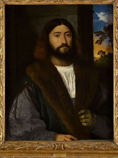 Portrét vousatého muže (olej na plátně) od Titian (c.1488-1576) (attr. to)