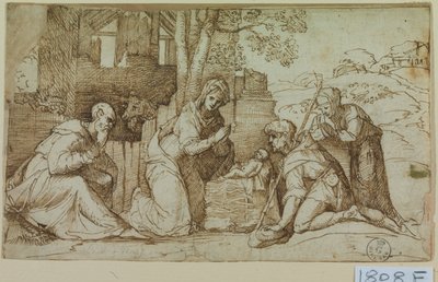 Klanění pastýřů (pero a tuš na papíře) od Titian (c.1488-1576)