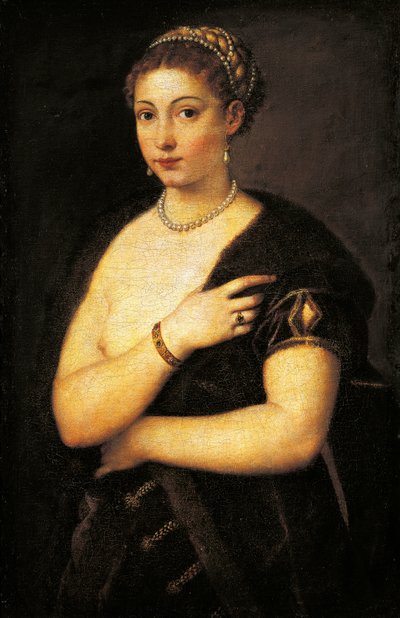 Dívka v kožichu, od Tiziana (cca 1490-1576), olej na plátně 95x63 cm od Titian (c.1488 1576)