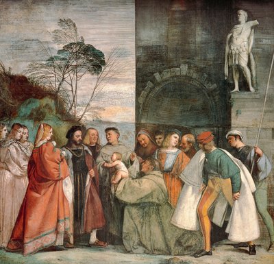Zázrak novorozence, detail ze scén ze života svatého Antonína Paduánského, od Tiziana (asi 1490-1576), freska, škola svatého nebo Scoletty, Padova od Titian (c.1488 1576)