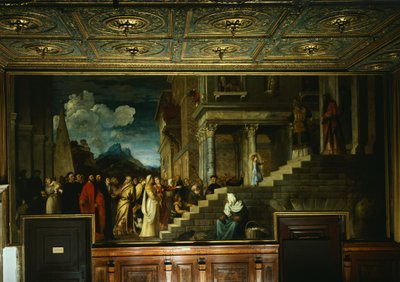 Prezentace Marie v chrámu, Tizian (asi 1490-1576), olej na plátně, 345x775 cm od Titian (c.1488 1576)