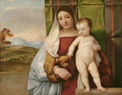 ""Madonna zingarella"" (La madone bohemienne) (Cikánská madona) Obraz Tiziana (Titian nebo Tizian) (1488-1576) kolem roku 1510 - Olej na dřevě Rozměr 65,5x83,5 cm Muzeum dějin umění, Vídeň od Titian (c.1488 1576)