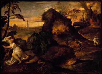 Obraz Orphee a Eurydiky od Tiziana Vecellia zvaný Tizian (asi 1490-1576). Akademie Carrara 16. století, Bergamo od Tiziano Vecelli