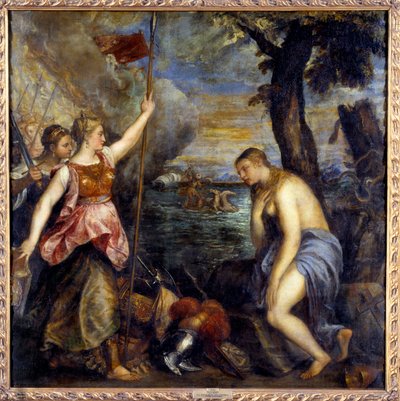 Náboženství zachráněné Španělskem. Obraz Tiziana Vecellia s názvem The Tizian (1485-1576) od Tiziano Vecelli
