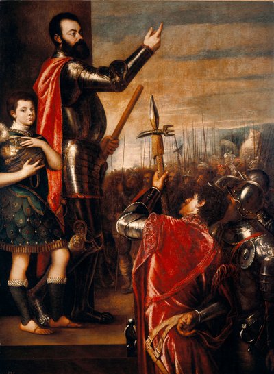 Řeč Alfonsa de Avalos (1502-1546), condottiero (condottiere) Italská malba Tiziana Vecellia řekl Tizian (asi 1490 -1576) 1540-1541 Rozm.223x165 cm Madrid, Prado Museum od Tiziano Vecelli