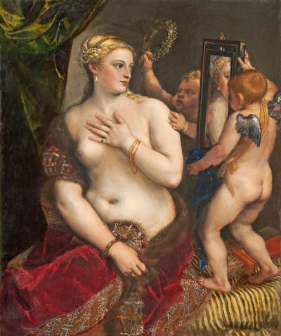 Venuše se zrcadlem, c. 1555 (olej na plátně) od Tiziano Vecelli