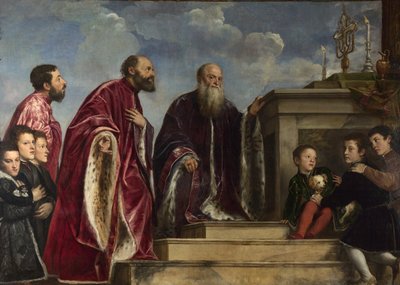 Rodina Vendraminů, uctívající Relikvii Pravého Kříže od Tiziano Vecelli