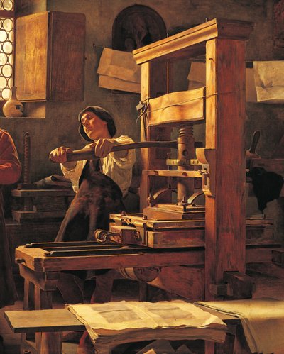 Tiskař Bernardo Cennini ve své dílně od Tito Lessi