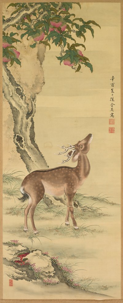 Symboly dlouhověkosti: Jelen pod broskví a borovicí, 1801. od Toda Tadanaka