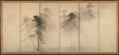 Pine Trees Levá dvojice šestidílných skládacích paravánů, 16. století od Hasegawa Tohaku