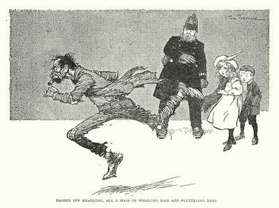 Bezhlavě uháněl, celá masa vířících vlasů a vlajících hadrů (litho) od Tom Browne