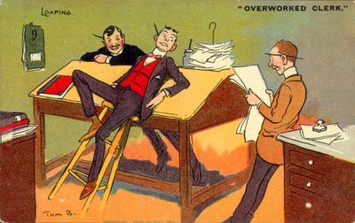 Flákající se, přepracovaný úředník (barevná litografie) od Tom Browne