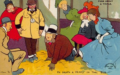 Muž hledající upuštěný peníz (barevná litografie) od Tom Browne