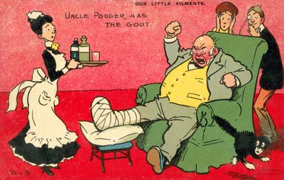 Naše malé neduhy, strýček Podger má dnu (barevná litografie) od Tom Browne