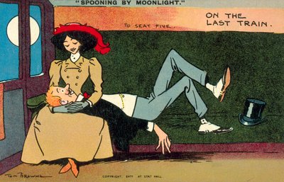 Spooning by Moonlight, On The Last Train (barevná litografie) od Tom Browne