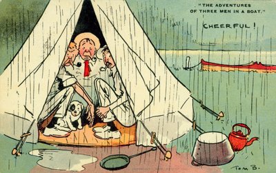 Tři muži ve člunu (barevná litografie) od Tom Browne