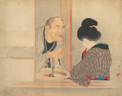 A Scolding Ochiyo, ilustrace z Bugei Kurabu Literary Club. od Tomioka Eisen