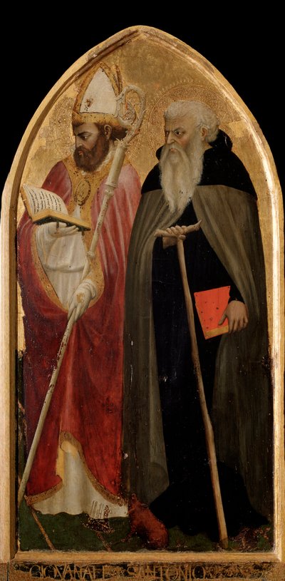 Triptych San Giovenale: pravý panel se svatým Antonínem Velikým a svatým Juvenalem (Giovenale) - oltářní obraz od Tommaso Masaccio