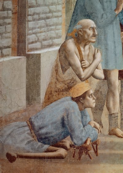 St. Peter Healing With His Shadow detail Cripple, c.1427 viz také 60321 & 63310 freska od Tommaso Masaccio