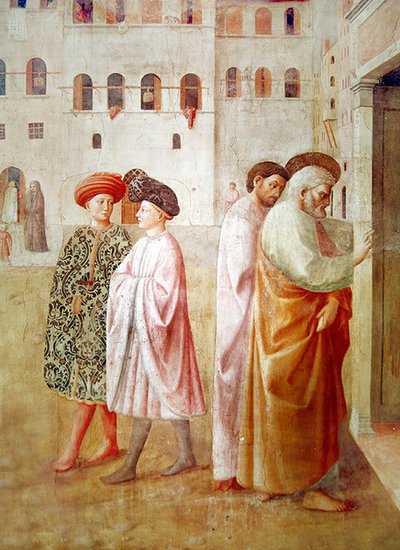 Detail svatého Petra z obrazu Vzkříšení Tabity, asi 1427 (detail 57195) od Tommaso Masolino da Panicale