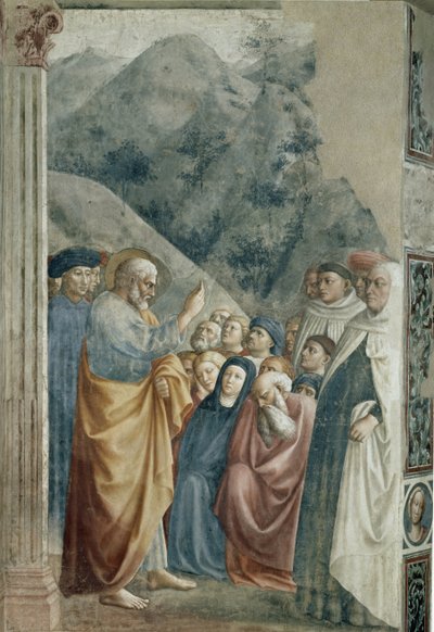 Predikace sv. Petra - Freska od Tommasa di Cristoforo Fini dit Masolino da Panicale (1383-kolem 1440), 255x162 cm, kolem 1425. Florencie, kostel Santa Maria del Carmine, kaple Brancacci od Tommaso Masolino da Panicale