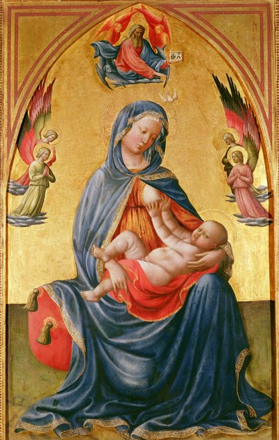 Panna a dítě s Bohem Otcem, Duchem svatým a anděly od Tommaso Masolino da Panicale