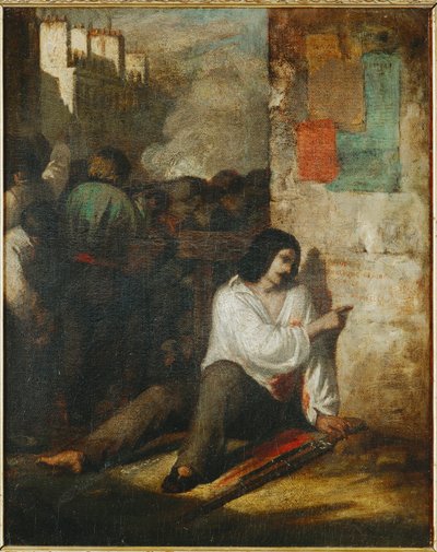 Barikáda z roku 1848, nazývaná také Zraněný revolucionář ... (malba na plátně) od Tony Johannot