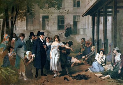 Philippe Pinel (1745-1826) osvobozuje šílence z jejich řetězů v pařížském azylu Salpetriere v roce 1795 od Tony Robert Fleury