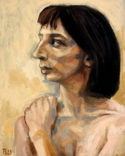 Profil zamyšlené ženy od Tore Bahnson