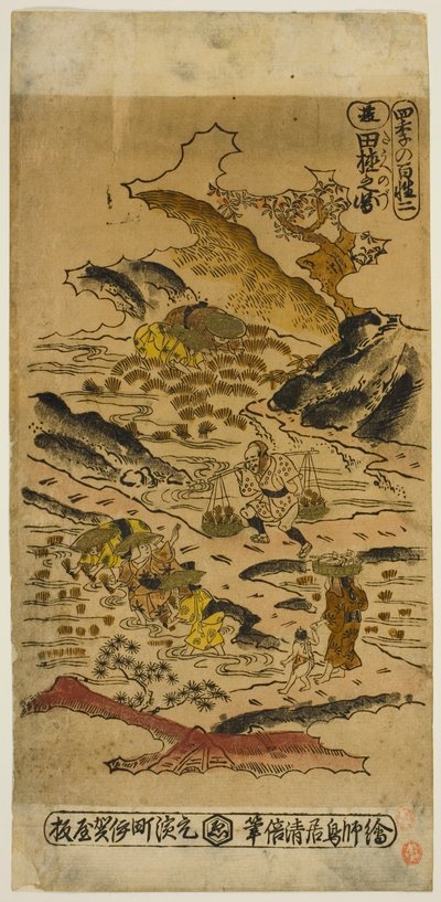 Léto: Pěstování rýže (Natsu: taue no zu), č. 2 ze série "Čtyři roční období farmářů (Shiki no hyakusho)" od Torii Kiyomasu II