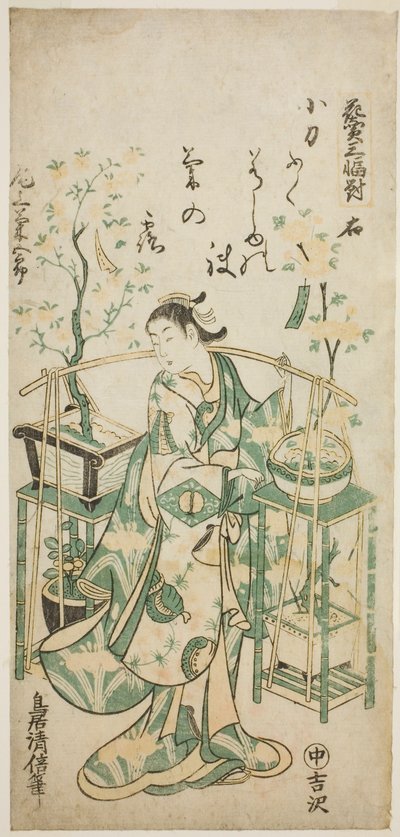 Herec Onoe Kikugoro I, pravý list "Triptych pro prodejce květin (Hanauri sanpukutsui)" od Torii Kiyomasu II