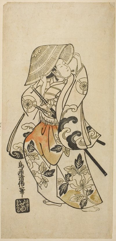 Herec Tamazawa Saijiro v neidentifikované roli od Torii Kiyomasu II
