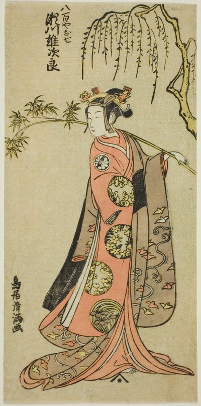 Herec Segawa Judžiró I. jako Ošiči ve hře "Edo no Haru Meišo Soga", která se hrála v divadle Ičimura ve třetím měsíci roku 1773. od Torii Kiyomitsu I