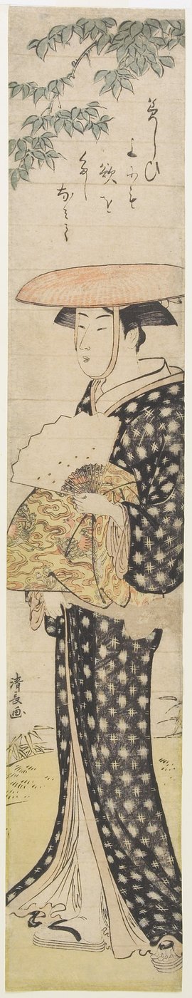 (Žena s kloboukem procházející se pod stromem), 1782 od Torii Kiyonaga