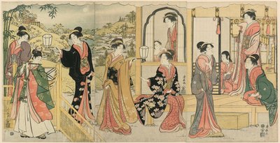 Moderní verze Ushiwakamaru Serenading princezny Joruri od Torii Kiyonaga