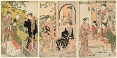 Moderní verze Ushiwakamaru Serenading princezny Joruri od Torii Kiyonaga