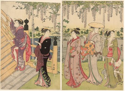 Obdivování vistárie ve svatyni Kameido od Torii Kiyonaga
