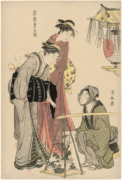Nákup hrnkových rostlin ze série "Brokád východních způsobů (Fuzoku Azuma no nishiki)" od Torii Kiyonaga