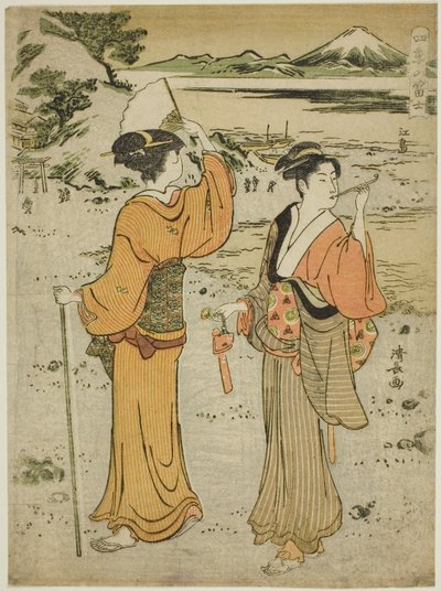 Enoshima, ze série „Mount Fuji in the Four Seasons (Shiki no Fuji)“ od Torii Kiyonaga