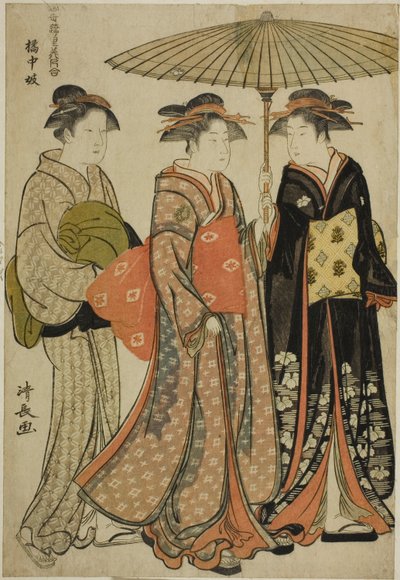Baviči z Tachibana (Kitchugi), ze série "Sbírka současných krás z požitkářských čtvrtí (Tosei yuri bijin awase)" od Torii Kiyonaga