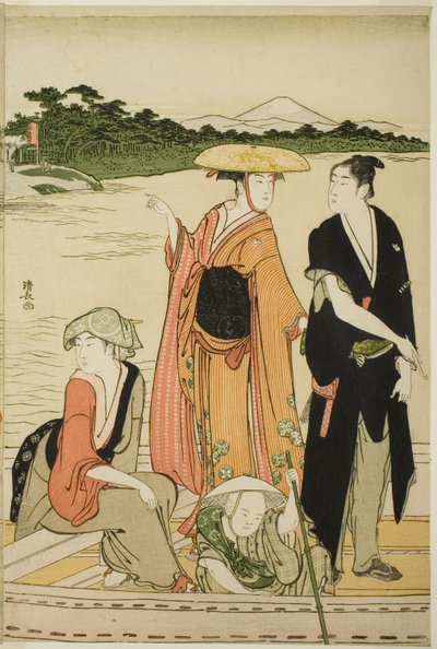 Trajekt na řece Rokugo od Torii Kiyonaga